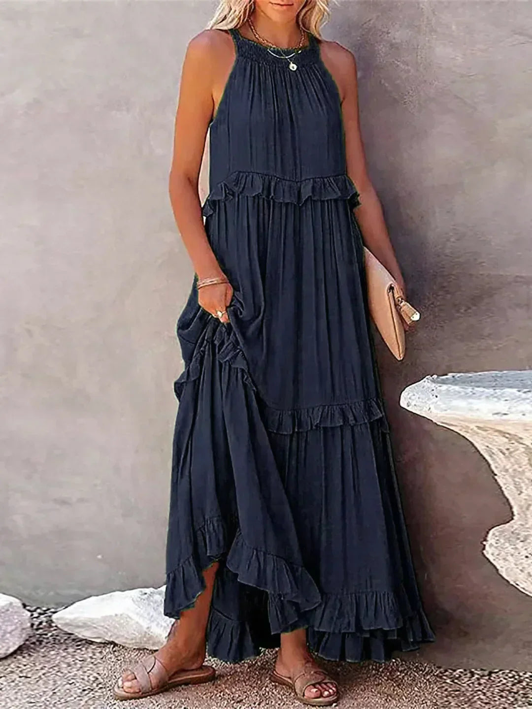 Meara | Halter Ruffle Maxi Dress