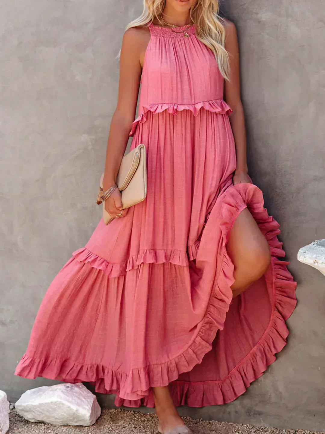 Meara | Halter Ruffle Maxi Dress