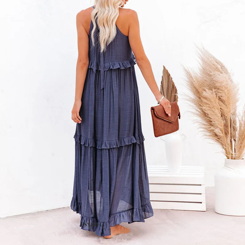 Meara | Halter Ruffle Maxi Dress