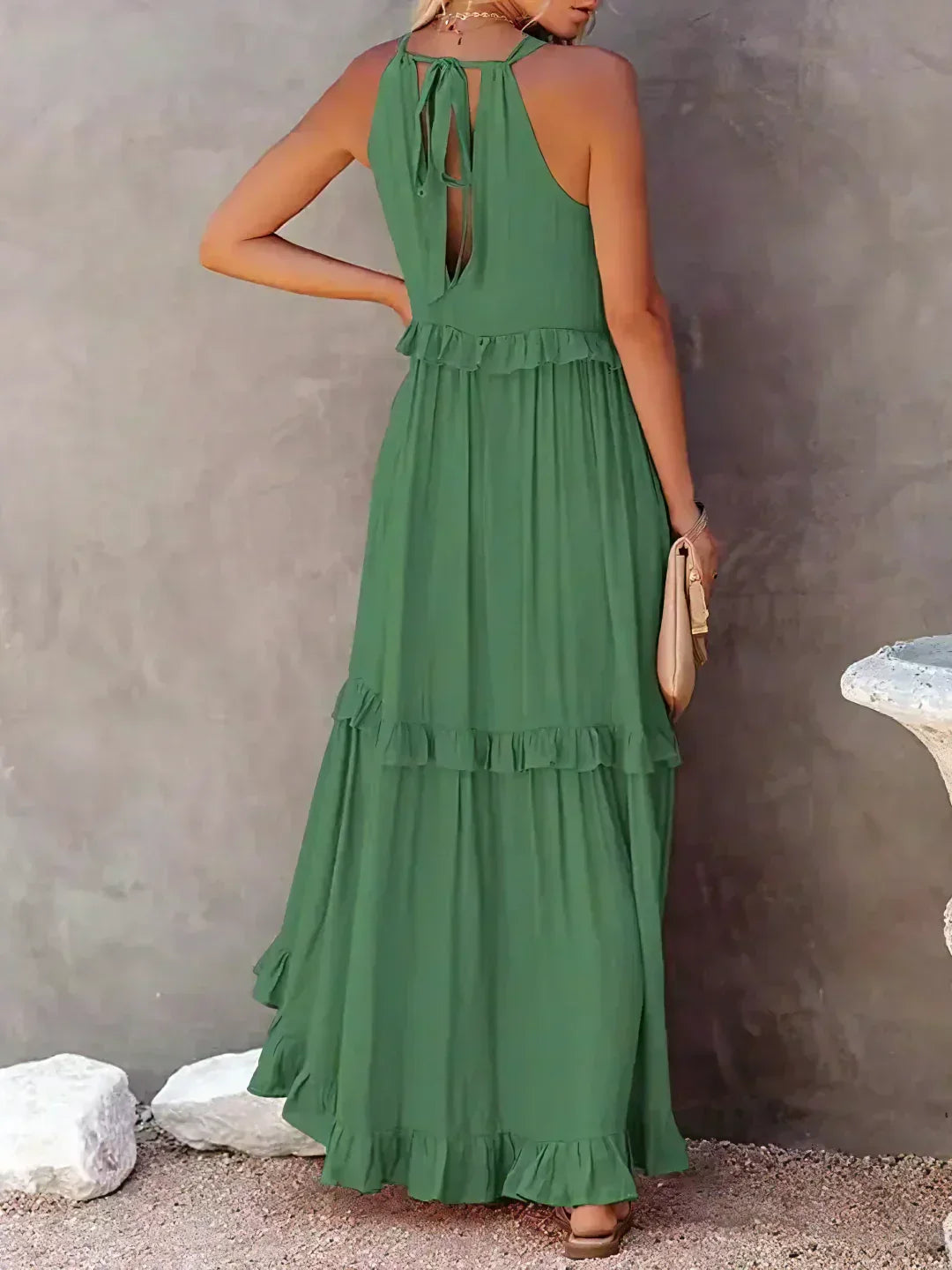 Meara | Halter Ruffle Maxi Dress